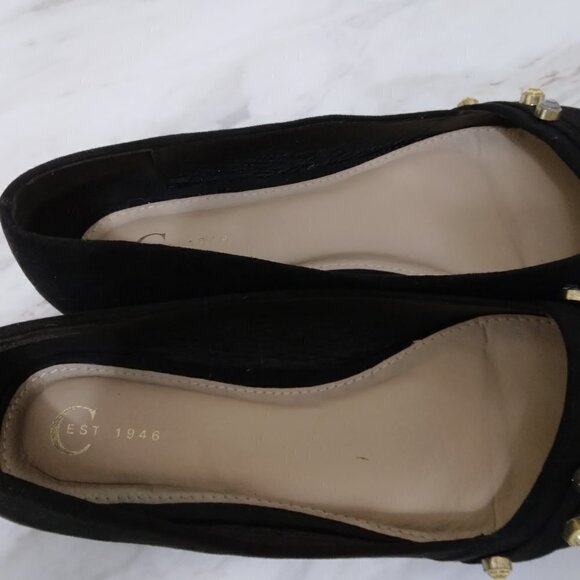 CEST 1946 | Jeweled Black Faux Suede Gold Trim Flats | Size 7 - Picture 5 of 9